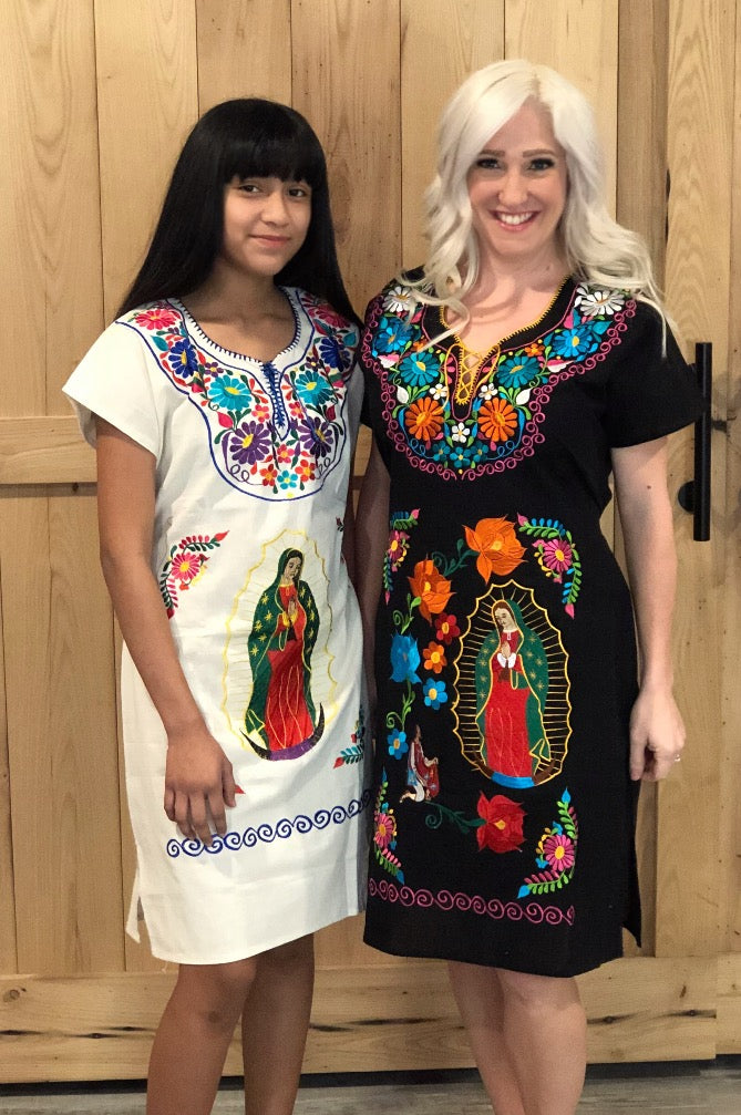 The Miriam Dress ~ Virgin Mary Design – Azul Mexican Boutique