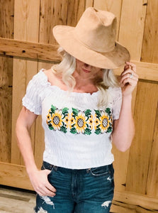 Off the Shoulder Sunflower Blouse