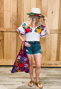 Off the Shoulder Embroidered Shirt