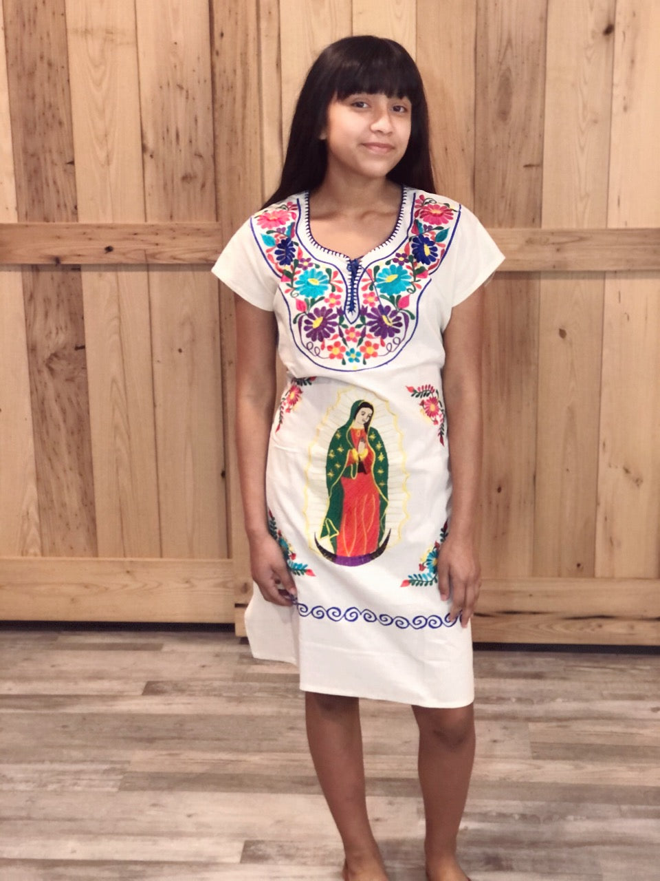 The Miriam Dress ~ Virgin Mary Design – Azul Mexican Boutique